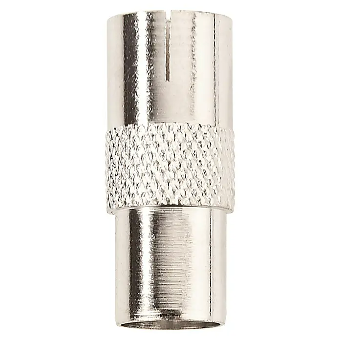 Schwaiger Koax-Adapter - IEC-Stecker, IEC-Buchse, Metall, Vernickelt, 1 Stk. - F-Stecker: Das robuste Anschlussstück für Koaxialkabel in glänzendem Silberdesign, für sichere Verbindungen bei Antennen- und Satellitenanlagen.
