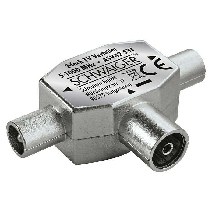 Schwaiger Opsteekverdeler (2 standen, 2 x coax connector, male, 1 x coax-aansluiting, 5 - 1.000 MHz, Volledig afgeschermd)
