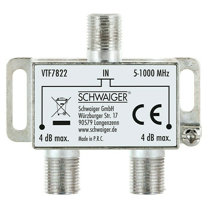 Schwaiger Verdeler (2 standen, F-connector, 5 - 1.000 MHz, 4 dB)