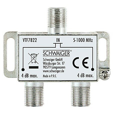 Schwaiger Verteiler (2-fach, F-Buchse, 5 - 1.000 MHz, 4 dB)