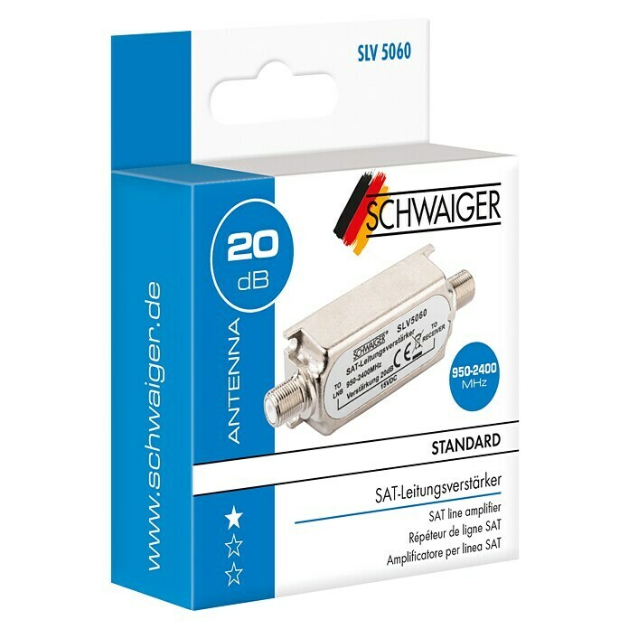 Schwaiger SAT-ZF-Leitungsverstärker SLV5060 531 (F-Buchse, Frequenz: 950 - 2.400 MHz, Spannungsversorgung: 500 mA)