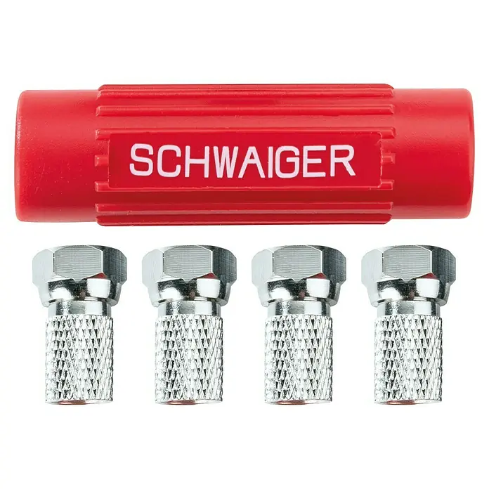 Schwaiger Aufdrehhilfe-Set - 1 x Aufdrehhilfe, 4 x F-Stecker, Durchmesser: 7 mm - Antennensteckschlüssel von Schwaiger mit vier F-Steckern. Hochwertige Materialien für optimale Verbindung und einfache Installation.