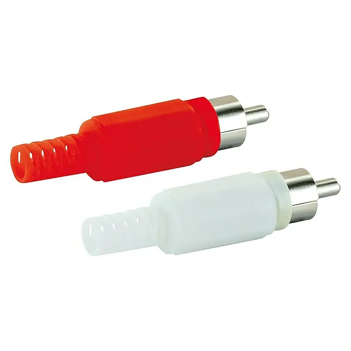 Schwaiger Cinch-Stecker Set - 2 Stk., Weiß/Rot - Zwei Cinch-Stecker, einer rot und einer weiß, zum Verbinden von Audio- und Videogeräten. Cinch-Stecker für hochwertige Audio-/Videoübertragung.