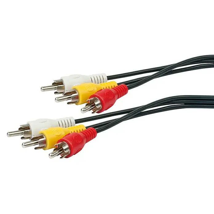 Schwaiger Cinch-Kabel - 6 x Cinch-Stecker, 5 m, Schwarz, Rot/Gelb/Weiß, Geschirmt - Cinch-Kabel mit roten, gelben und weißen Steckern zum Übertragen von Audio- und Videosignalen für ältere Geräte.