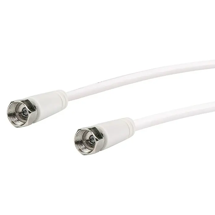 Schwaiger SAT-Finder 6+1 LED - Akustisches Feldstärkesignal, F-Buchse, 950 - 2.150 MHz - Ein weißes Koaxialkabel mit F-Steckern an beiden Enden, ideal für TV- und Satellitenanschlüsse, für ein störungsfreies Signal.
