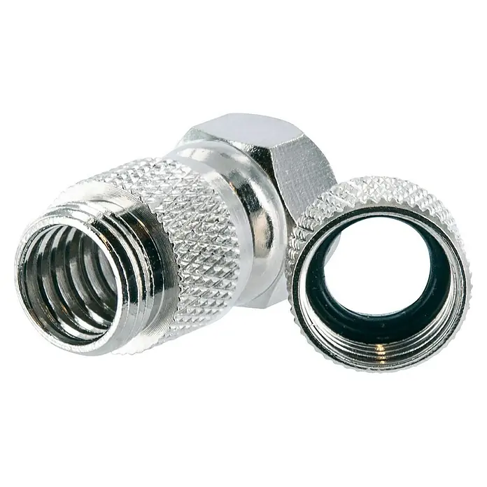 Schwaiger F-Stecker mit Dichtung HQ - Durchmesser: 7 mm, 2 Stk. - Silberner Koaxialkabel-Stecker mit feiner Riffelung und einem Innengewinde, für sichere und zuverlässige Kabelverbindungen.