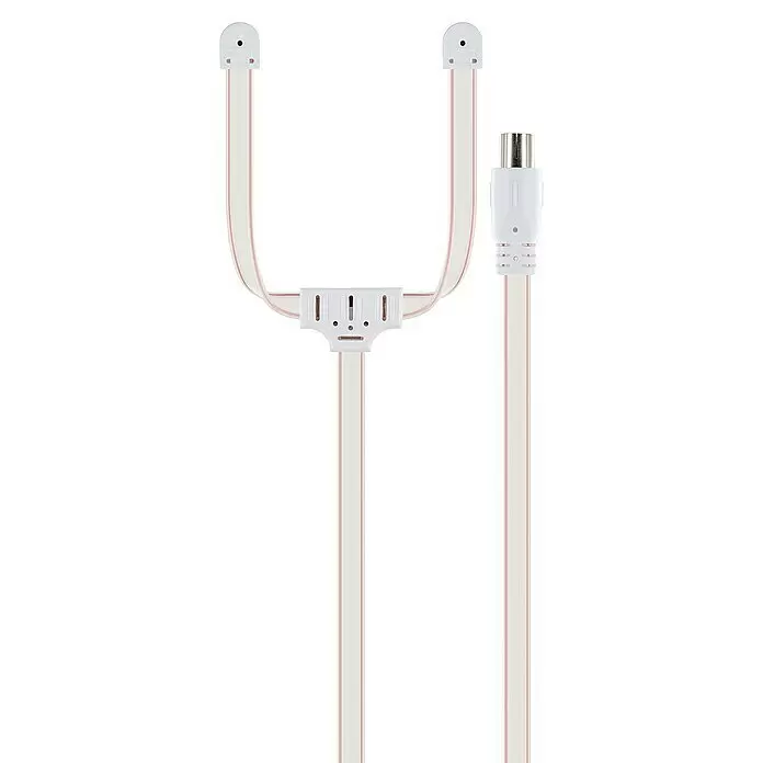 Schwaiger UKW-Wurfantenne - Koax-Buchse, Kabellänge: 1,8 m - Weiße, flache UKW-Zimmerantenne mit Y-Verteiler und Koaxialstecker.