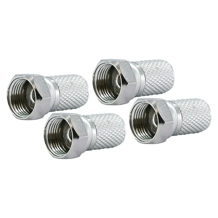Schwaiger F-Stecker-Set Standard - 7 mm, 4 Stk. - Silberne F-Stecker für Koaxialkabel im Nahbereich, ideal für TV- und Satellitenanschlüsse, sichere und zuverlässige Verbindung.