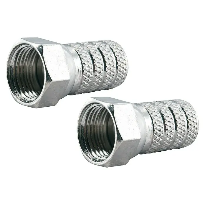 Schwaiger F-Stecker-Set Standard - 4 mm, 2 Stk. - Zwei F-Stecker aus Metall mit Gewinde zur Kabelverbindung, ideal für TV- und Satellitenanlagen.