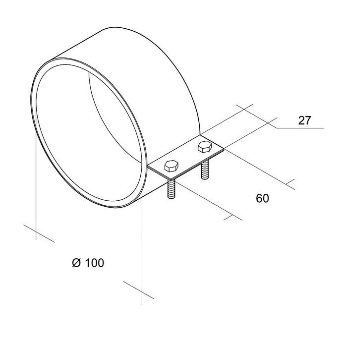 Air-Circle Manschette - Passend für: Rohrradialventilator 100, 2 Stk. - Rohrschelle mit Befestigungsplatte und Abmessungen. Ideal für die sichere Montage von Rohren.