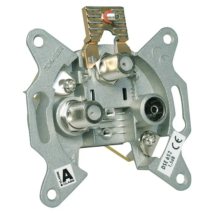 Schwaiger SAT-Antennendose TWIN Stichleitungsdose - 3-fach, 2 dB - Antennendose mit drei Anschlüssen und A-Klasse-Zertifizierung. Geeignet für Kabelfernsehen und Satellitenempfang mit geringer Dämpfung.