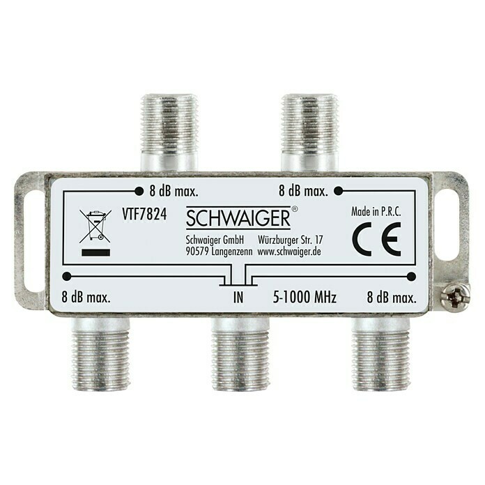 Schwaiger Verteiler (4-fach, F-Buchse, 5 - 1.000 MHz, 8 dB)