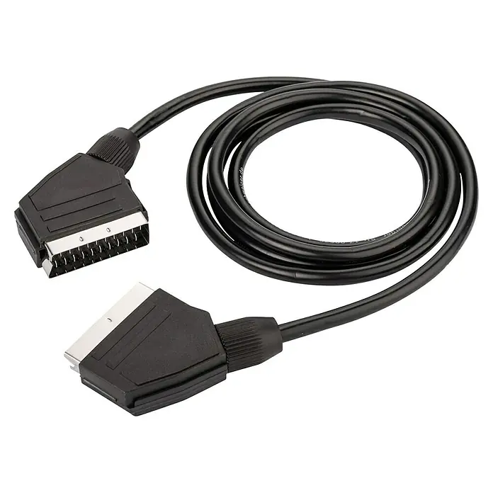 Schwaiger Scart-Kabel - Länge: 1,5 m, Schwarz, 6,8 mm - Schwarzes SCART-Kabel mit zwei Steckern an beiden Enden für Audio- und Videoübertragung mit hochwertiger Signalqualität.