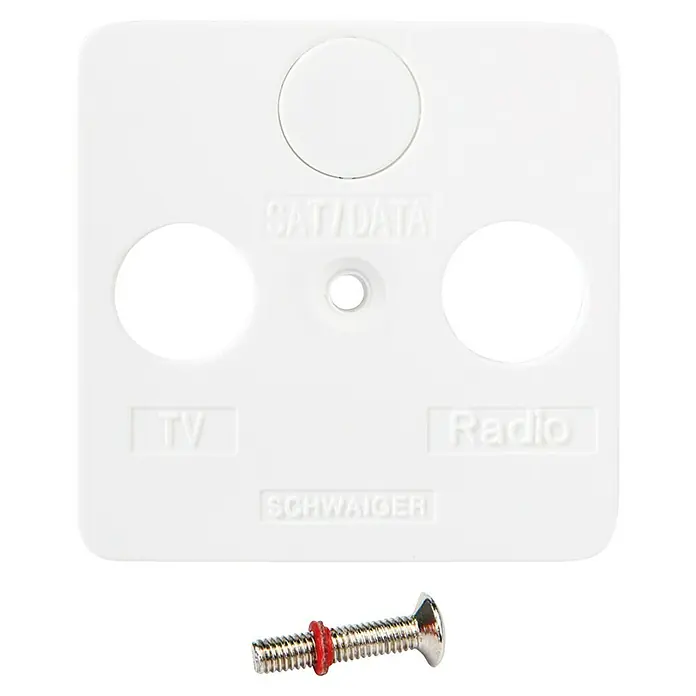 Schwaiger Antennenabdeckung - Weiß, 3-fach, Kunststoff - Eine weiße SCHWAIGER Antennensteckdose für TV, Radio und CAT/DATA, inklusive Schraube für die einfache Montage.