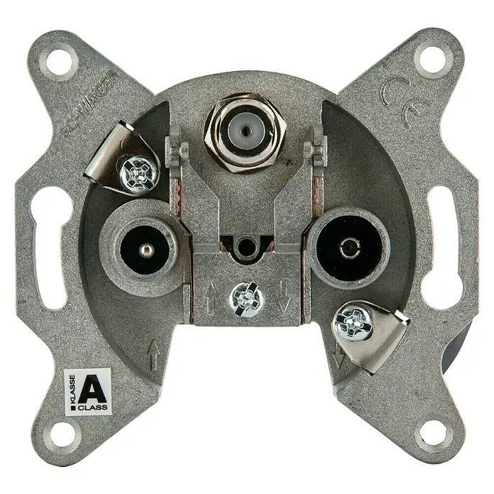 Schwaiger SAT-Antennendosen-Einsatz Einzel- oder Stichleitungsdose - 3-fach, 2,5 dB - 5,5 dB - Antennensteckdose mit F-Stecker und Koaxialanschluss, zur Wandmontage für optimale Signalübertragung.