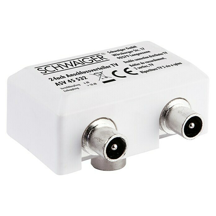 Schwaiger Opsteekverdeler (2 x coax connector, male, 1 x coax-aansluiting, 5 - 1.000 MHz, Volledig afgeschermd)
