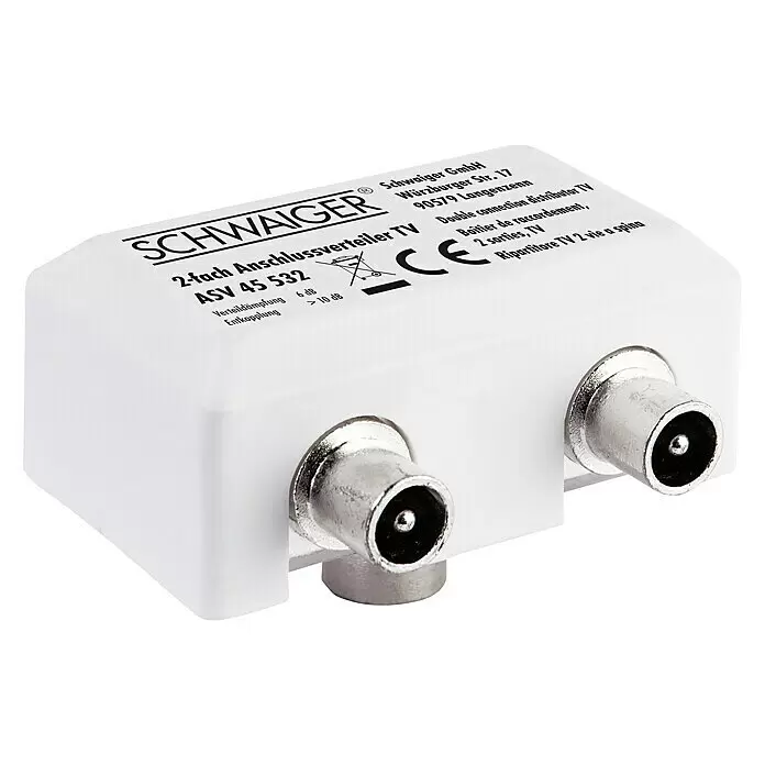 Schwaiger Aufsteckverteiler TV2-fach, 1 x IEC Buchse, 2 x IEC Stecker, 5 - 1.000 MHz, 6 dB Diagonal View