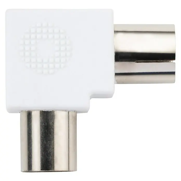 Schwaiger Winkeladapter - IEC-Stecker, IEC-Buchse, 90 ° gewinkelt - Weißer 90-Grad-Antennenstecker für platzsparende TV-Kabelverbindungen, ideal für enge Räume hinter Fernsehern und Receivern.
