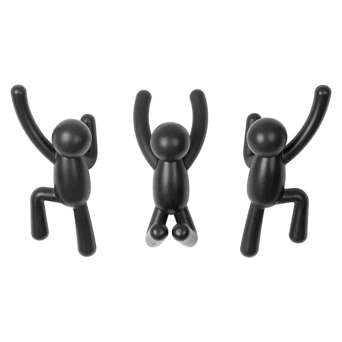Kleiderhaken Buddy - 7,5 x 16,8 cm, Schwarz, Traglast: 2,2 kg/Haken - Drei schwarze Kletterfiguren-Wandhaken. Praktisch und dekorativ für Jacken, Schlüssel oder Handtücher.