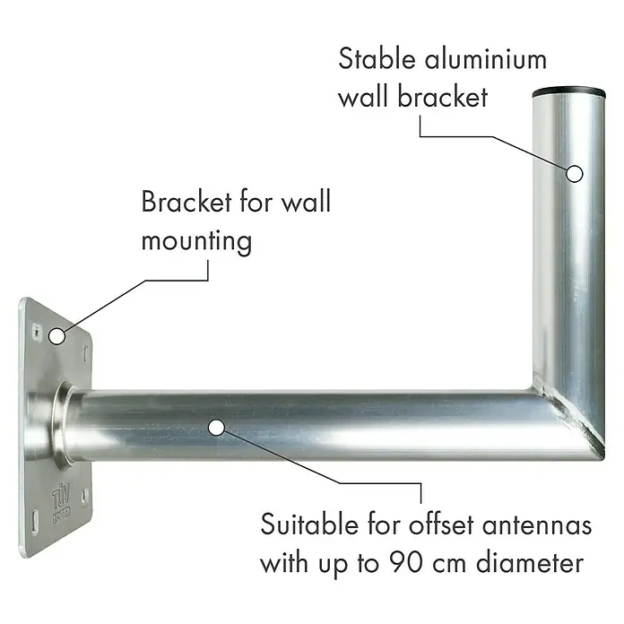 Schwaiger Winkelwandhalter - Wandabstand: 35 cm, Aluminium, Silber - Aluminium Wandhalterung für Satellitenschüsseln bis 90 cm Durchmesser, stabile Ausführung für sicheren Halt.