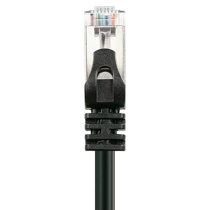 Schwaiger Netzwerk-Kabel - Länge: 0,5 m, Schwarz, RJ45-Stecker, Bis zu 1 GBit/s - Schwarzes Ethernetkabel mit geschirmtem RJ45-Stecker, transparentem Gehäuse, farbigen Adern und schwarzer Zugentlastung.