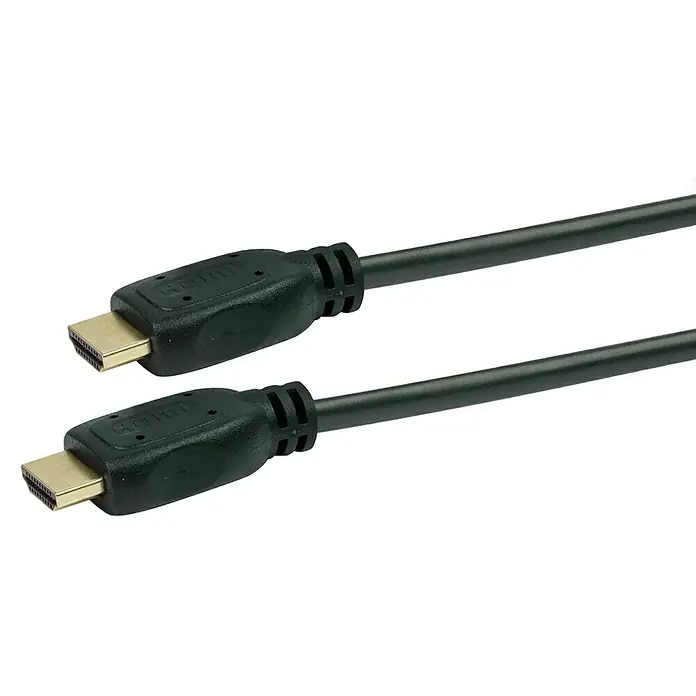 Schwaiger HDMI-Kabel - 2 m, Schwarz, 18 Gbit/s - Bild zeigt zwei HDMI-Kabel mit vergoldeten Steckern für hochauflösende Bild- und Tonübertragung.