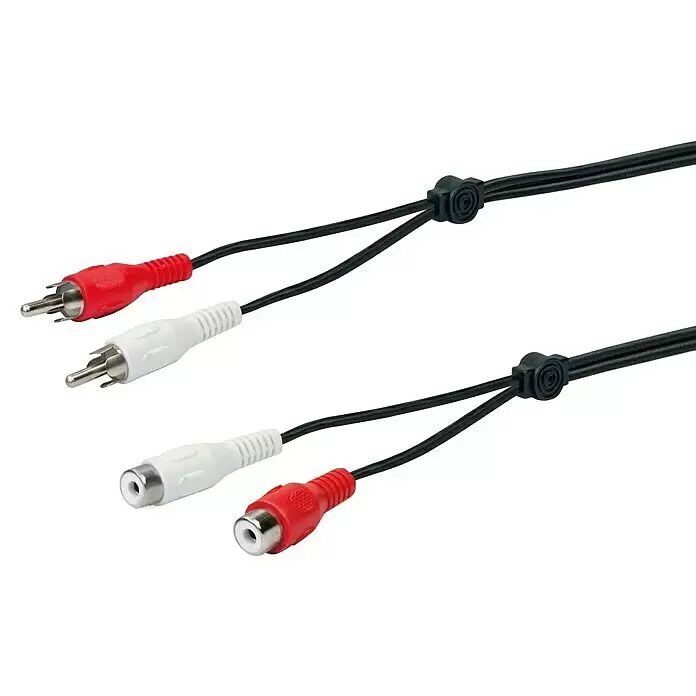 Schwaiger Cinch-Kabel - 2 x Cinch-Kupplung, 2 x Cinch-Stecker, Länge: 10 m - Schwarzes Cinch-Y-Adapterkabel mit roten und weißen männlichen und weiblichen Steckern.