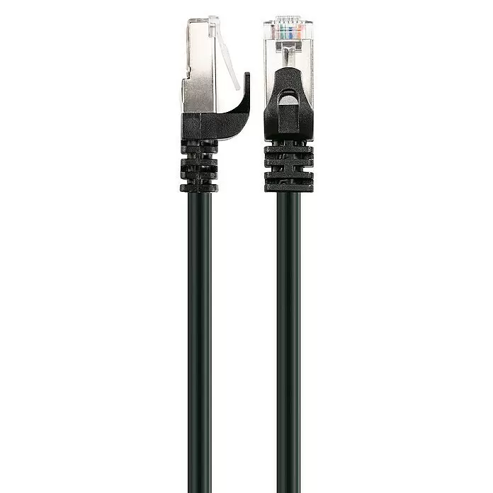 Schwaiger Netzwerk-Kabel - Länge: 1 m, Schwarz, RJ45-Stecker, Bis zu 1 GBit/s - Schwarzes Ethernet-Kabel mit zwei geschirmten RJ45-Steckern und Schutzmanschetten.