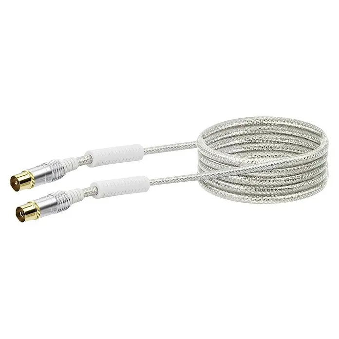 Schwaiger Antennen-Anschlusskabel - 1,5 m, Transparent, 110 dB, Vergoldete Kontakte - Koaxialkabel mit zwei Anschlüssen und spiralförmig aufgerolltem Kabel. Zum Verbinden von Geräten wie Fernsehern und Receivern.
