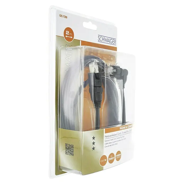 Schwaiger Netzwerk-Kabel - Länge: 2 m, Schwarz, RJ45-Stecker, Bis zu 1 GBit/s - Verpacktes Netzwerkkabel Cat 6 von SCHWAIGER mit RJ45-Steckern, 2 Meter Länge für schnelle Datenübertragung im Heim- und Bürobereich.