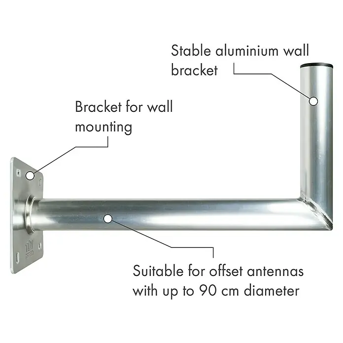 Schwaiger Winkelwandhalter - Wandabstand: 45 cm, Aluminium, Silber - Aufnahme des stabilen Aluminium-Wandhalterung für Offset-Antennen mit bis zu 90 cm Durchmesser.