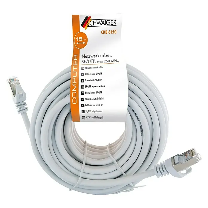 Schwaiger Netzwerk-Kabel CAT6 - Länge: 15 m, Weiß, RJ45-Stecker, Bis zu 1 GBit/s - Netzwerkkabel SF/UTP von Schwaiger, 15m Länge, ideal für schnelle und zuverlässige Datenübertragung im Heim- oder Büronetzwerk.