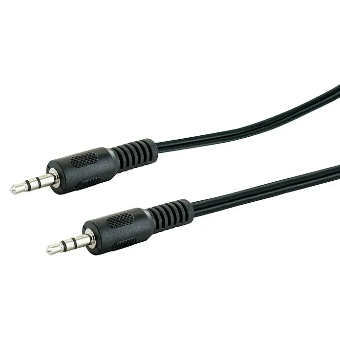 Schwaiger Audio-Kabel - 2 x Klinkenstecker 3,5 mm, Schwarz, Länge: 0,75 m - Abbildung eines schwarzen 3,5-mm-Audiokabels mit zwei Enden, die auf schwarzem Hintergrund abgebildet sind.