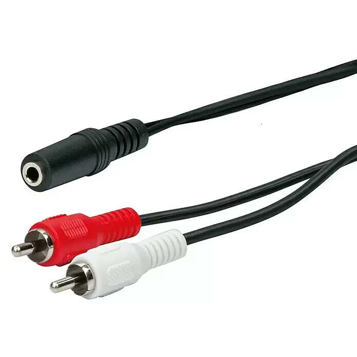 Schwaiger Adapterkabel - 2 x Cinch-Stecker, 1 x Klinkenkupplung 3,5 mm, 0,2 m, Schwarz, Rot/Weiß - Schwarzes Audiokabel mit 3,5mm Klinkenbuchse auf rote und weiße Cinch-Stecker für Stereoklang.
