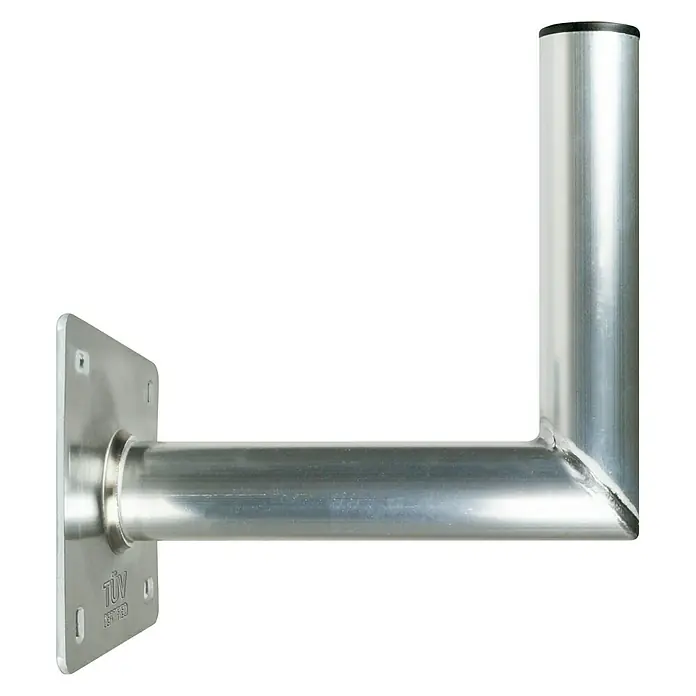 Schwaiger Winkelwandhalter - Wandabstand: 25 cm, Aluminium, Silber - Nahaufnahme einer robusten, silberfarbenen Satellitenantennenhalterung zur Wandmontage. Ideal für eine stabile Installation im Außenbereich.