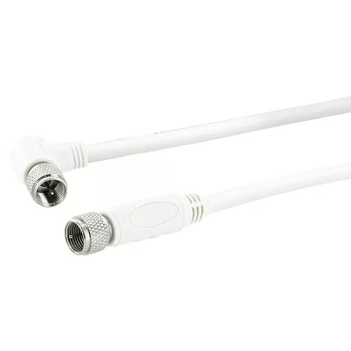 Schwaiger SAT-Anschlusskabel - 3 m, Weiß, 110 dB, Einseitig gewinkelt - Detailaufnahme