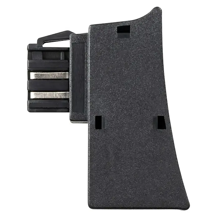 Schwaiger TAE-Adapter TAE/DSL - RJ45-Buchse, TAE-F-Stecker - Nahaufnahme eines schwarzen magnetischen Befestigungsclips, ideal zum Organisieren von Kabeln und Leitungen.