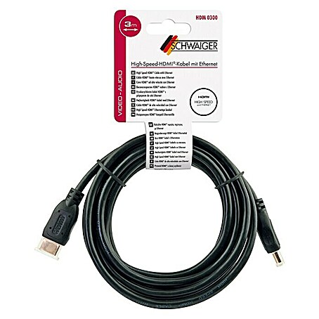 Schwaiger HDMI-Kabel (3 m, Schwarz, 18 Gbit/s)