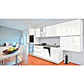 Respekta Premium Composición de cocina (Ancho: 380 cm, Con dispositivos eléctricos, Blanco de alto brillo)