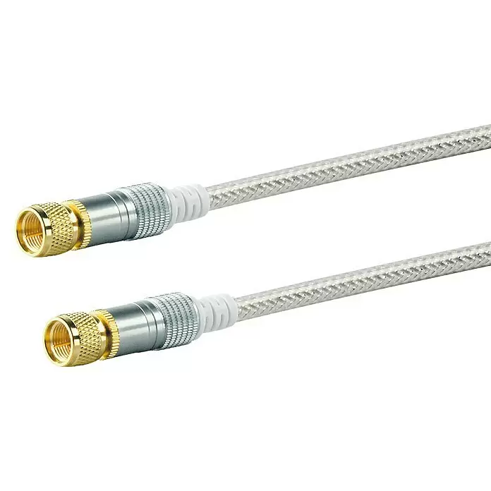 Schwaiger SAT-Anschlusskabel - 5 m, Transparent, 110 dB - Ein Paar Koaxialkabel mit vergoldeten F-Steckern, silber geflochten, für zuverlässige Signalübertragung.