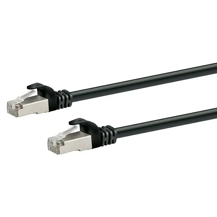 Schwaiger Netzwerk-Kabel - Länge: 1 m, Schwarz, RJ45-Stecker, Bis zu 1 GBit/s - Schwarzes Ethernet-Kabel mit RJ45-Steckern an beiden Enden für Netzwerkverbindungen.