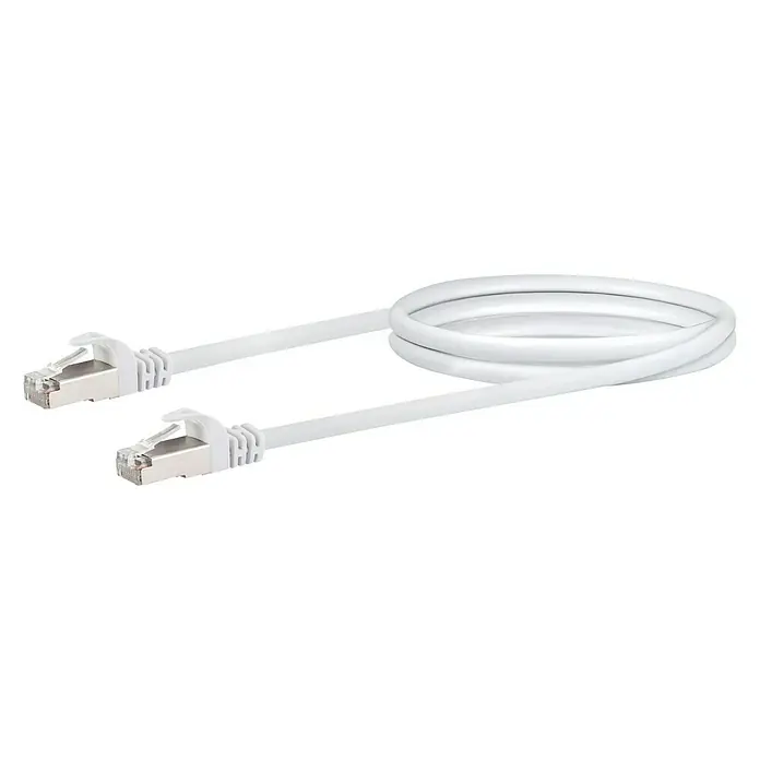 Schwaiger Netzwerk-Kabel - Länge: 1 m, Weiß, RJ45-Stecker, Bis zu 1 GBit/s - Weisses Ethernet-Kabel mit RJ45-Steckern an beiden Enden, aufgerollt für einfache Handhabung und kompakte Lagerung.