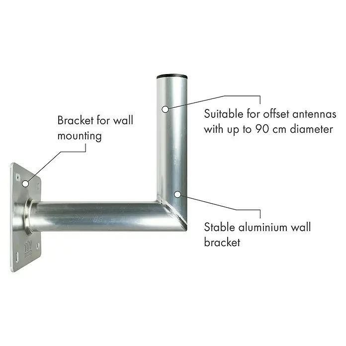 Schwaiger Winkelwandhalter - Wandabstand: 25 cm, Aluminium, Silber - Wandhalterung für Offset-Antennen bis 90 cm Durchmesser aus stabilem Aluminium für die Wandmontage.