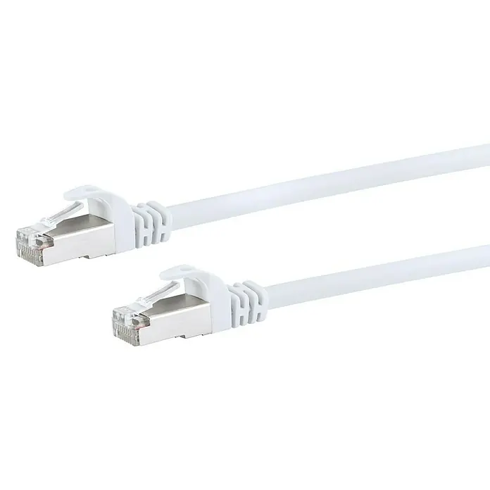 Schwaiger Netzwerk-Kabel - Länge: 10 m, Weiß, RJ45-Stecker, Bis zu 1 GBit/s - Ein weißes Ethernet-Kabel mit RJ45-Steckern an beiden Enden, ideal für Netzwerkverbindungen und Datenübertragung.