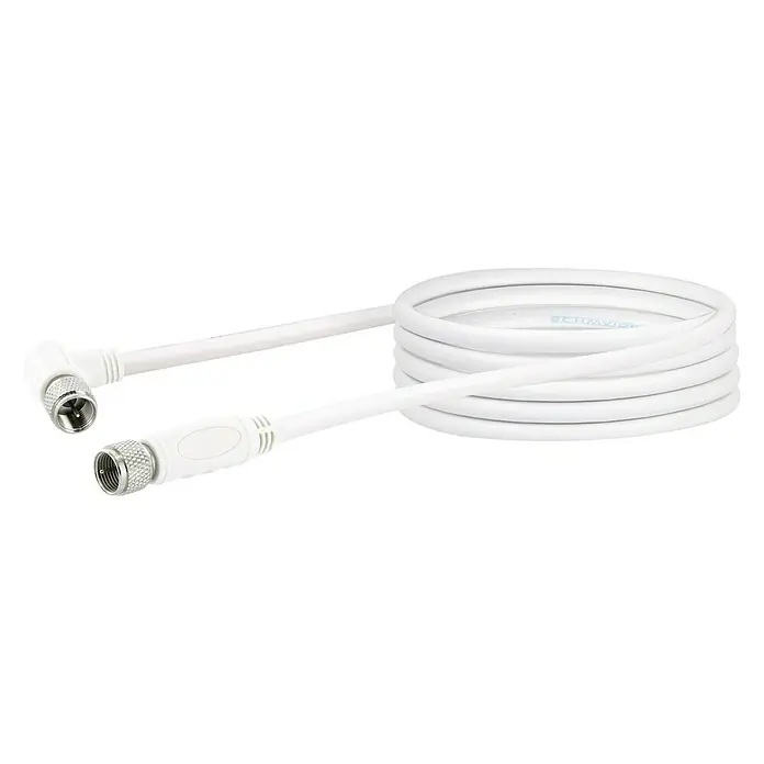 Schwaiger SAT-Anschlusskabel - 3 m, Weiß, 110 dB, Einseitig gewinkelt - Weisses Koaxialkabel mit F-Steckern und gewinkeltem Stecker für sichere Verbindungen. Ideal für TV- und Satellitenempfang.