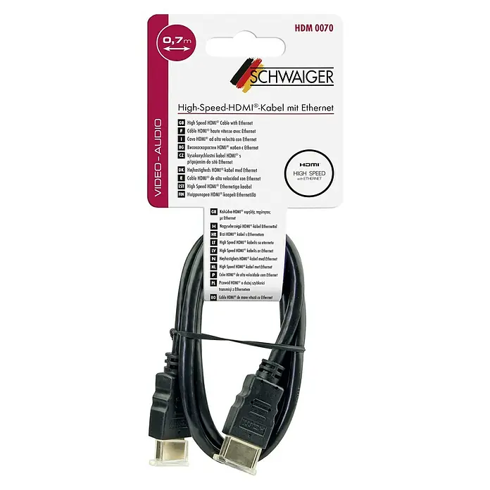 Schwaiger HDMI-Kabel - 0,7 m, Schwarz, 18 Gbit/s - HDMI-Kabel: High-Speed-HDMI®-Kabel mit Ethernet für schnelle Datenübertragung und hohe Auflösungen.