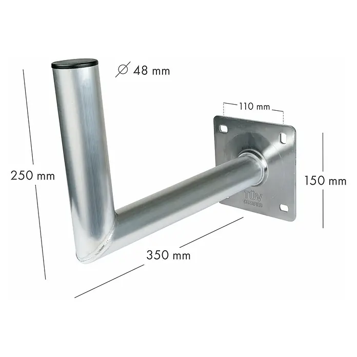 Schwaiger Winkelwandhalter - Wandabstand: 35 cm, Aluminium, Silber - Antennenhalterung aus Aluminium mit den Maßen 250 x 350 mm, Durchmesser 48 mm.