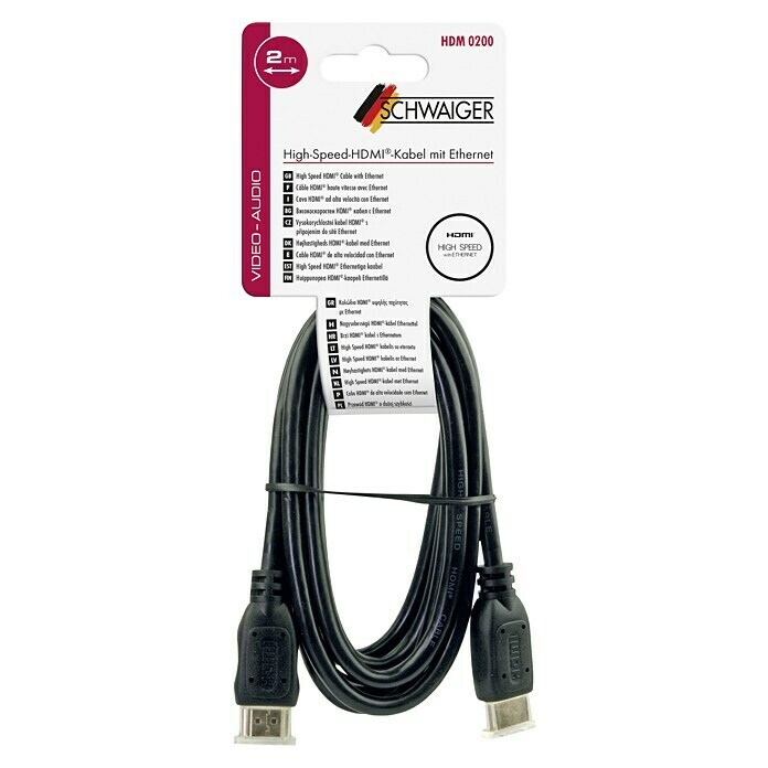 Schwaiger HDMI-Kabel HDMI (2 m, Schwarz, Bis zu 10,2 Gbit/s)
