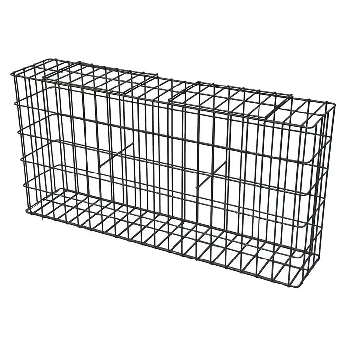 Gabiona Gabione - 102 x 22 x 52 cm, Stahl, Maschenbreite: 50 mm, Maschenhöhe: 100 mm - Ein rechteckiger Gabionenkorb aus dunkelgrauem Drahtgeflecht, ideal für Stützmauern und dekorative Gartenelemente. Robuste Konstruktion für vielseitige Anwendungen.