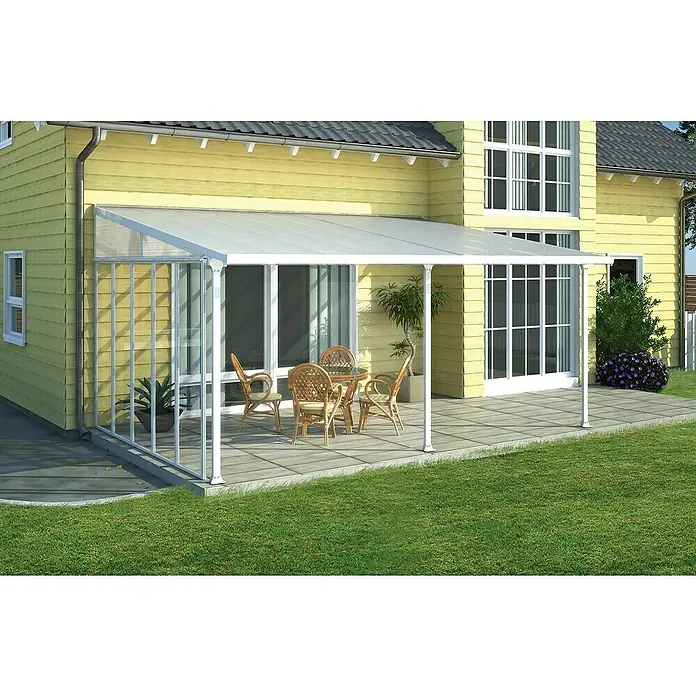 Solid Elements Terrassenüberdachung Martina - B x T: 606 x 400 cm, Verkehrsweiß, Polycarbonat, Transparent - Diese Abbildung zeigt eine elegante Terrassenüberdachung mit klaren Linien und robusten Materialien, die den Außenbereich aufwertet.